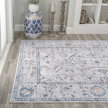 Brandy Rustic Border Low-Pile Machine-Washable Area Rug